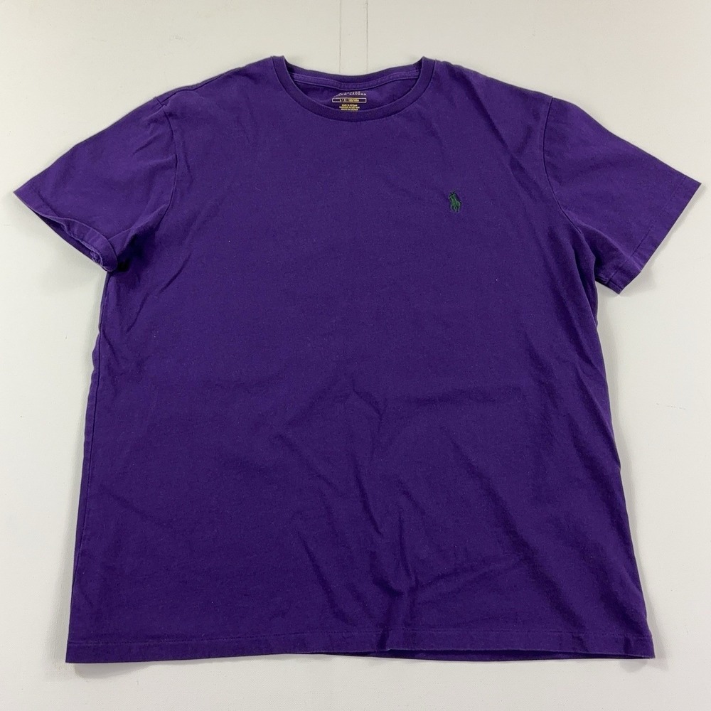 Polo Ralph Lauren Shirt Mens Large Purple Crewneck Logo Basic Tee Jersey Tagless